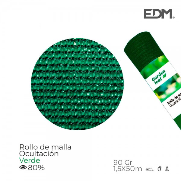 Rollo de malla de ocultacion color verde 90g 1,5x50m edm